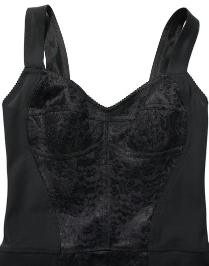 Dolce & Gabbana Black Floral Lace Corset Bodycon Bodysuit