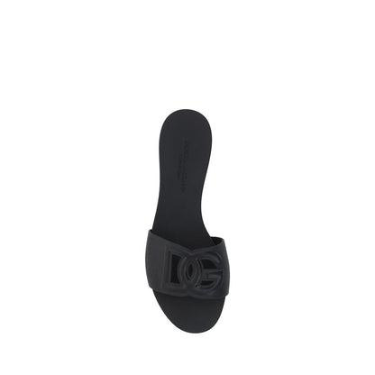 Dolce & Gabbana Black Rubber Flat Sandals