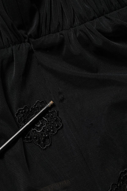 Dolce & Gabbana Black Polyester Mesh Sheer Crewneck Blouse Top