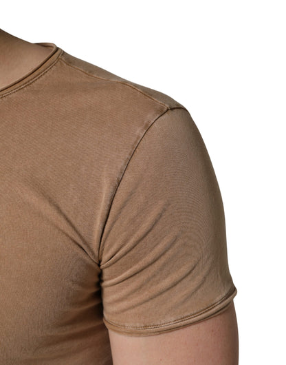 Dolce & Gabbana Brown Cotton Logo Patch Round Neck T-shirt
