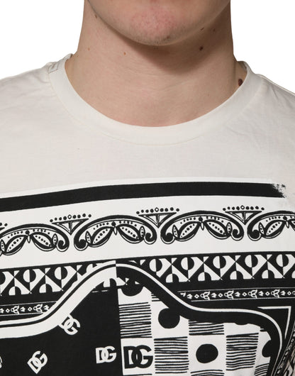 Dolce & Gabbana White Cotton Logo Bandana Print Men T-shirt