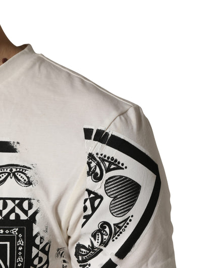 Dolce & Gabbana White Cotton Logo Bandana Print Men T-shirt