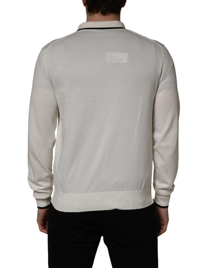 Dolce & Gabbana White Cotton Blend Men Polo Pullover Sweater