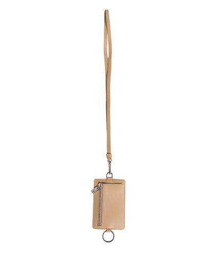 Dolce & Gabbana Beige Leather Logo Embossed Lanyard Card Holder Wallet