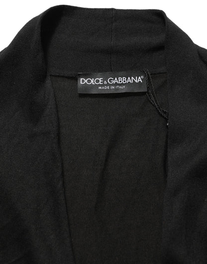 Dolce & Gabbana Black Silk Long Sleeves Draped Blouse Top