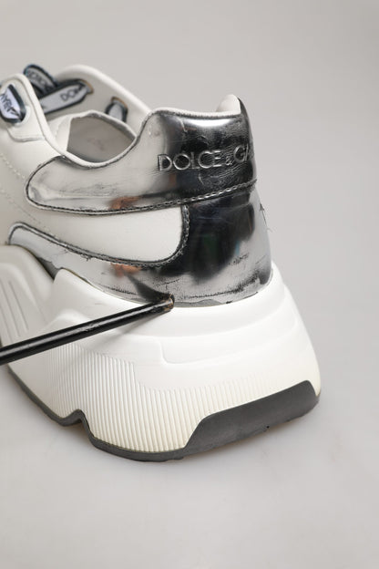 Dolce & Gabbana White Silver Daymaster Low Top Men Sneakers Shoes