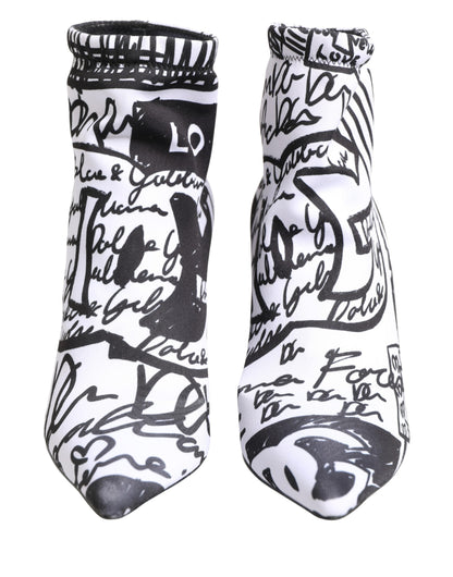 Dolce & Gabbana White Graffiti Stretch Ankle Boots Shoes