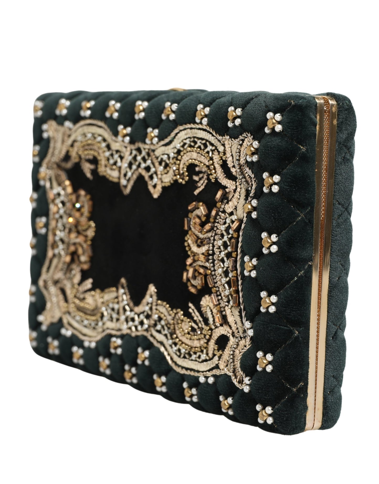 Dolce & Gabbana Black Velvet Gold Frame Clutch Evening Clutch Purse Bag