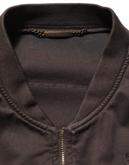 Dolce & Gabbana Brown Cotton Full Zip Men Bomber Jacket