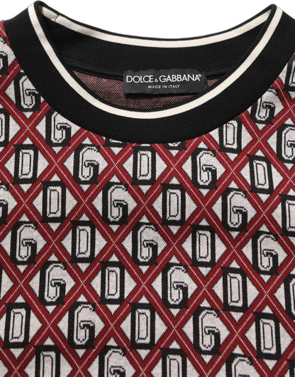 Dolce & Gabbana Red Logo Cotton Jacquard Sweatshirt Sweater