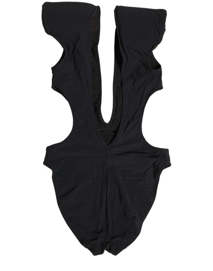 Dolce & Gabbana Black Logo Embellished Cutout One Piece Swimwear