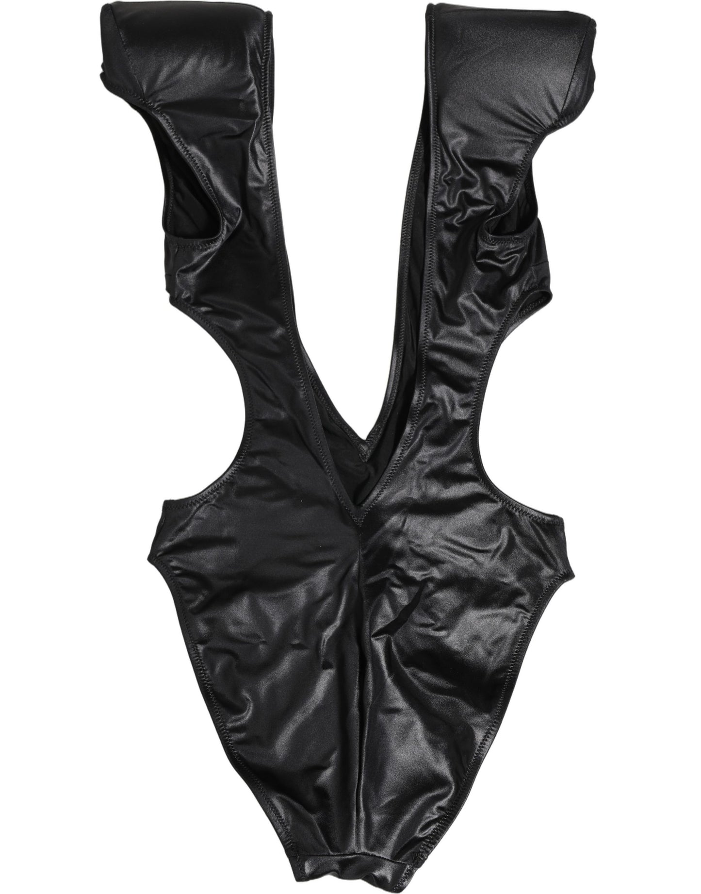 Dolce & Gabbana Black Deep V-Neck Cutout One Piece Swimwear