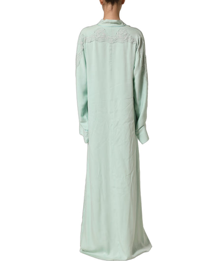 Dolce & Gabbana Mint Green Silk Lace Trim Abaya Maxi Dress