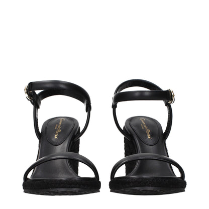Gianvito Rossi Black Leather Wedge Sandals