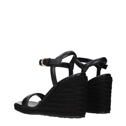 Gianvito Rossi Black Leather Wedge Sandals