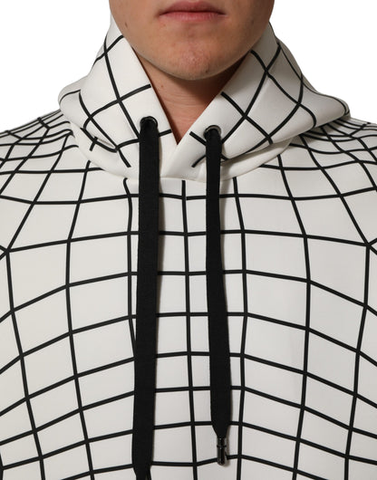 Dolce & Gabbana White Black WarpGrid Pattern Hoodie Sweater