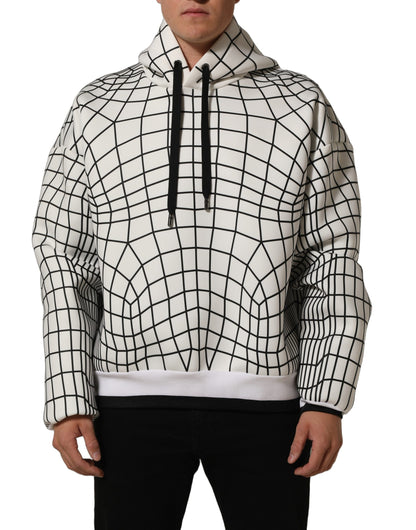 Dolce & Gabbana White Black WarpGrid Pattern Hoodie Sweater
