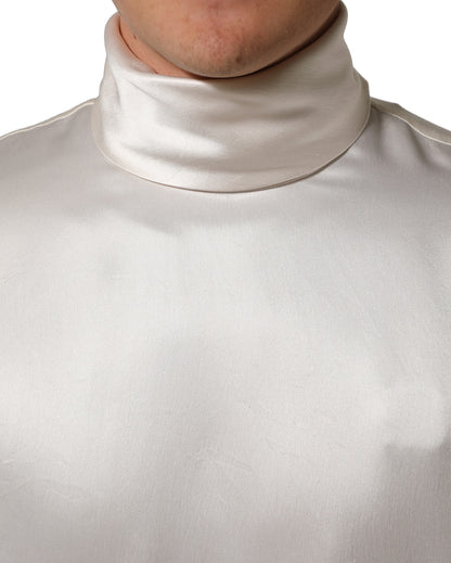 Dolce & Gabbana White Silk Long Sleeves Turtleneck Sweater