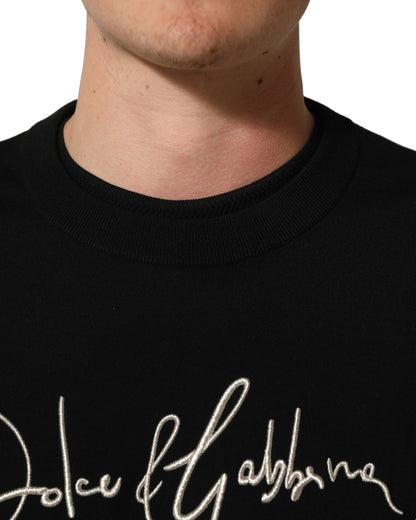 Dolce & Gabbana Black DG Embroidered Crew Neck Pullover Men Sweater