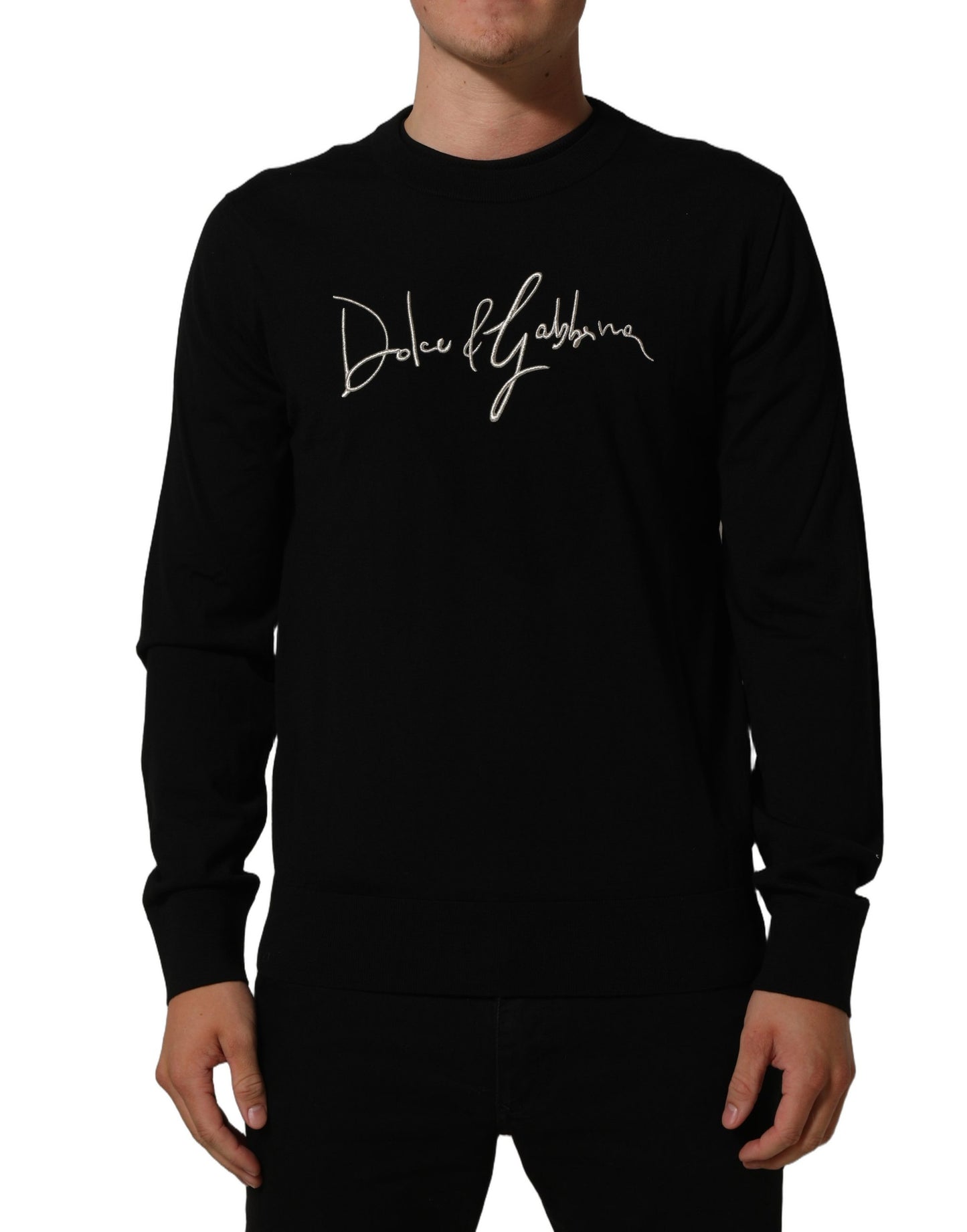Dolce & Gabbana Black DG Embroidered Crew Neck Pullover Men Sweater