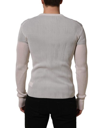 Dolce & Gabbana White Silk Crew Neck Men Pullover Sweater