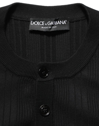 Dolce & Gabbana Black Silk Blend Henley Pullover Men Sweater