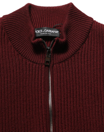 Dolce & Gabbana Burgundy Wool Half Zip Men Pullover Sweater