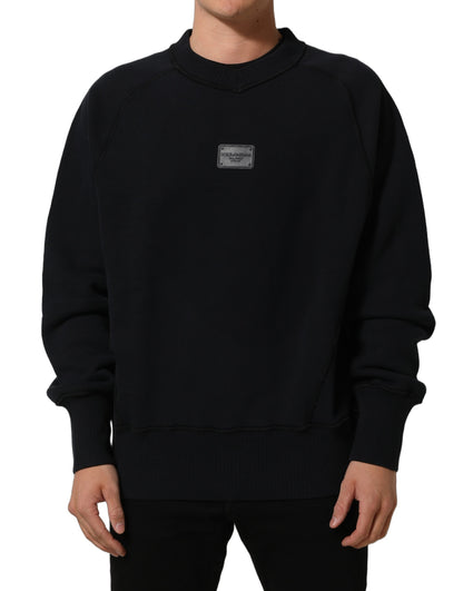 Dolce & Gabbana Black Logo Plaque Cotton Crew Neck Pullover Sweater