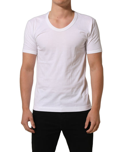 Dolce & Gabbana White Cotton Short Sleeve Round Neck T-shirt