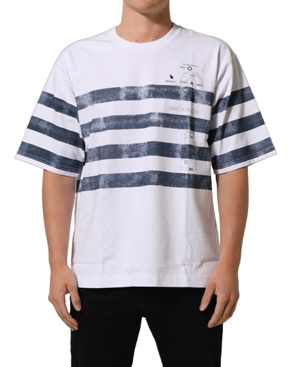 Dolce & Gabbana White Blue Stripe Cotton Short Sleeve T-shirt