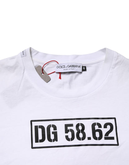 Dolce & Gabbana White Cotton Logo Print Crew Neck T-shirt