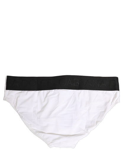 Dolce & Gabbana White Stretch Drawstring Swim Brief Swimwear