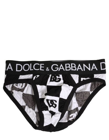 Dolce & Gabbana Black White Logo Checkered Midi Brief Underwear