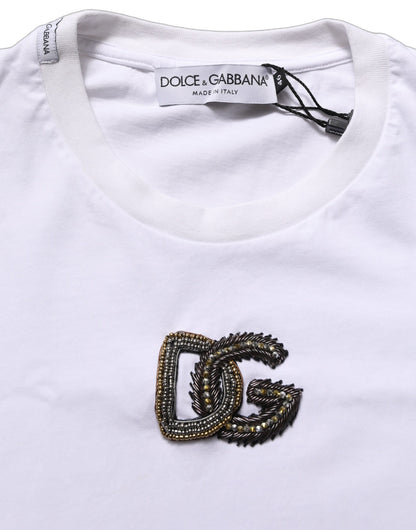 Dolce & Gabbana White DG Logo Cotton Crew Neck Men T-shirt