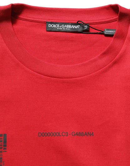 Dolce & Gabbana Red Cotton Graphic Print Crew Neck T-shirt