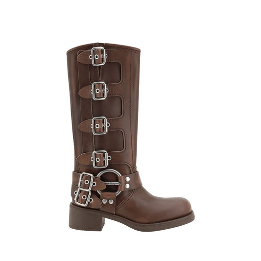 Miu Miu Brown Calf Leather Bos Taurus Lace-Up Boots