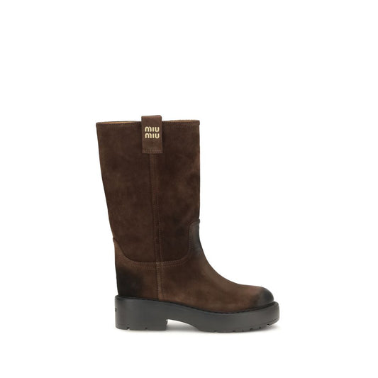 Miu Miu Brown Calf Leather Bos Taurus Ankle Boots