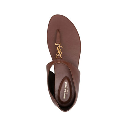 Saint Laurent Brown Lamb Leather Flip-Flop Sandals