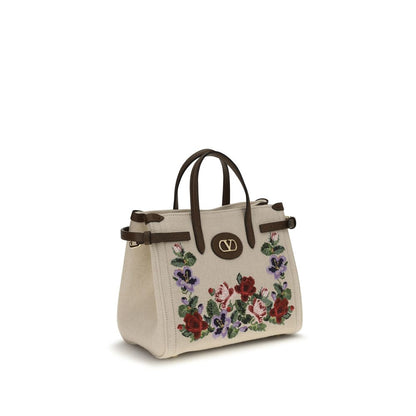 Valentino Garavani Beige Linen Shoulder Bag
