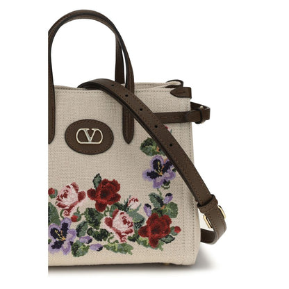 Valentino Garavani Beige Linen Shoulder Bag