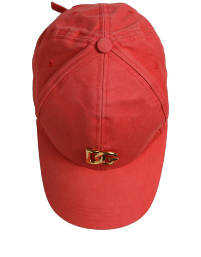 Dolce & Gabbana Men Red Cotton DG Logo Plaque Baseball Cap Hat
