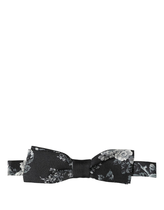 Dolce & Gabbana Black Floral Silk Adjustable Neck Men Papillon Bow Tie