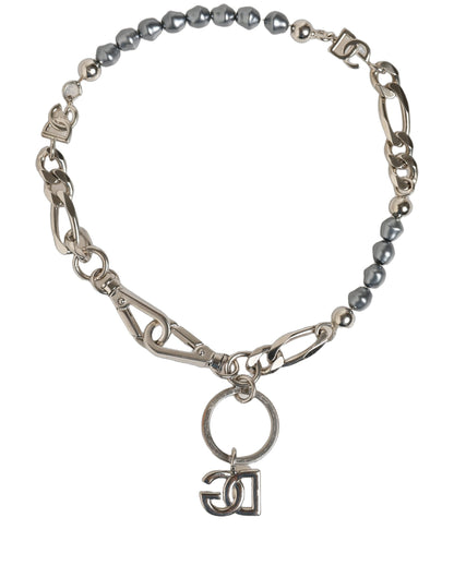 Dolce & Gabbana Silver Tone Chain Signature DG Logo Pendant Necklace