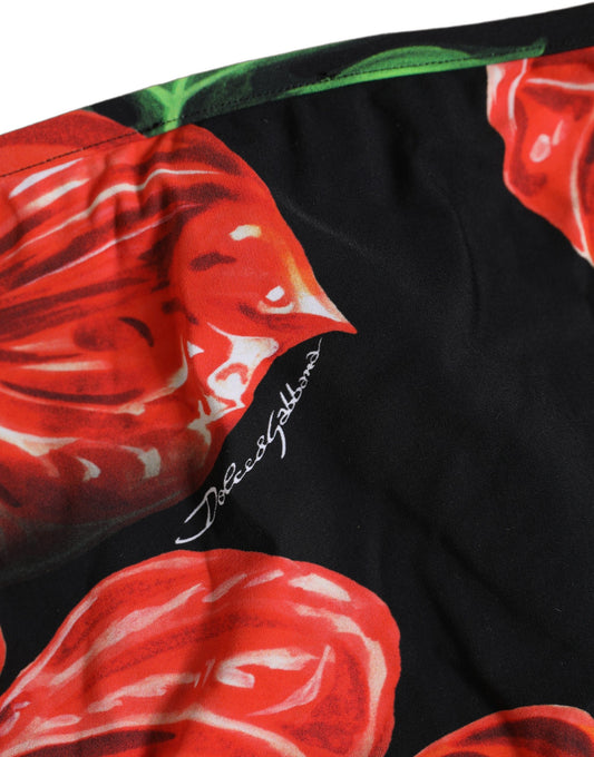 Dolce & Gabbana Black Floral Print Nylon Beachwear Bikini Bottom