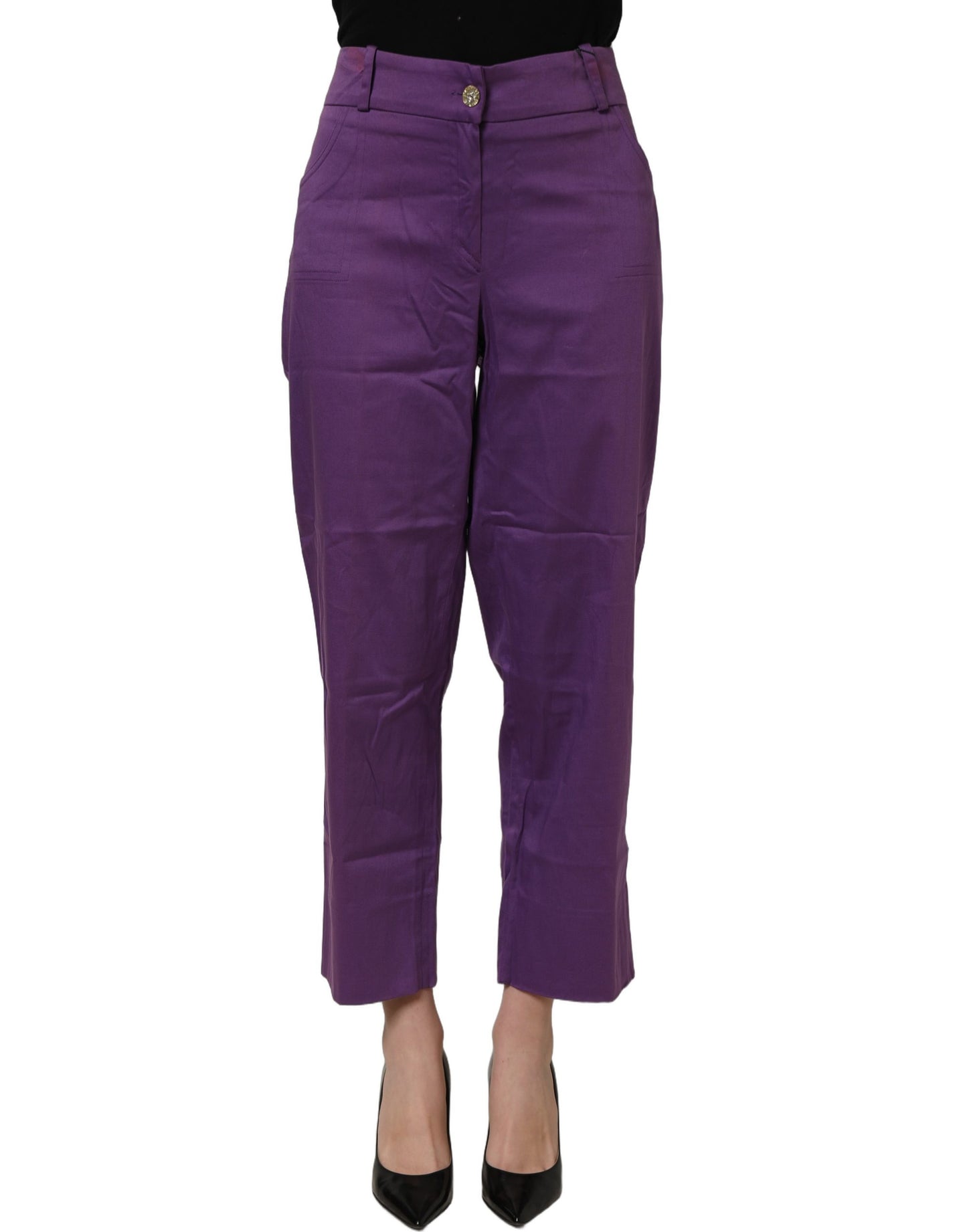 BENCIVENGA Violet Cotton Stretch High Waist Cropped Trouser Pants