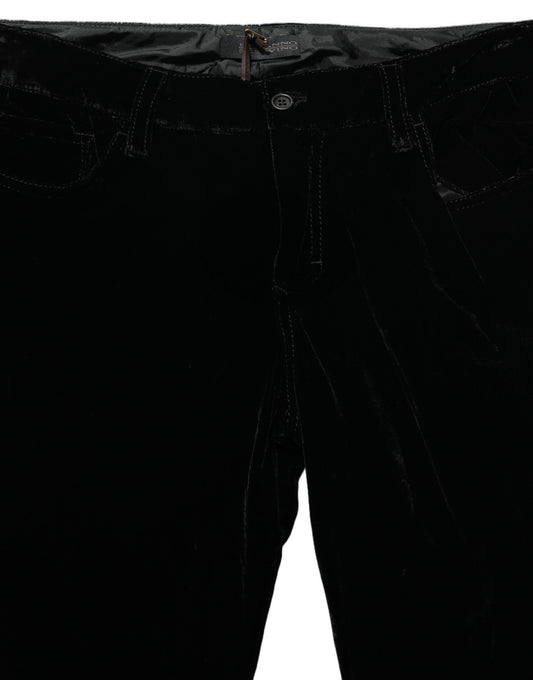 Ermanno Scervino Black Viscose Blend Velvet Slim Fit Pants