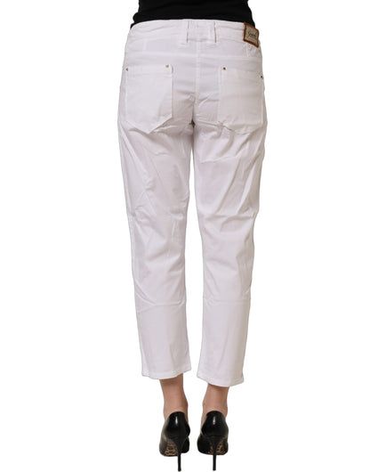 Gaudi White Mid Waist Straight Cropped Cotton Trouser Pants