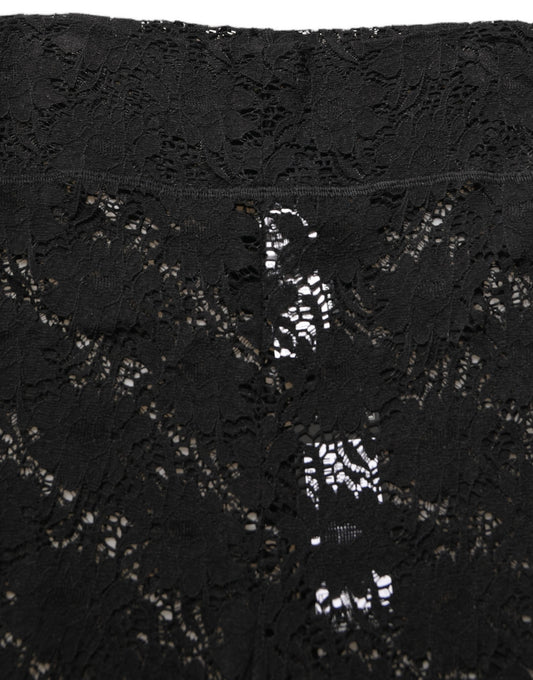 Dolce & Gabbana Black High Waist Sheer Floral Lace Shorts