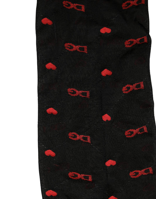 Dolce & Gabbana Black Nylon Hearts Tights Stocking Pantyhose Socks