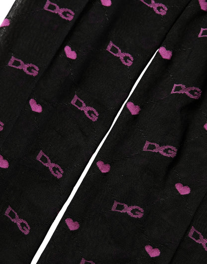 Dolce & Gabbana Black Nylon Hearts Tights Stocking Pantyhose Socks